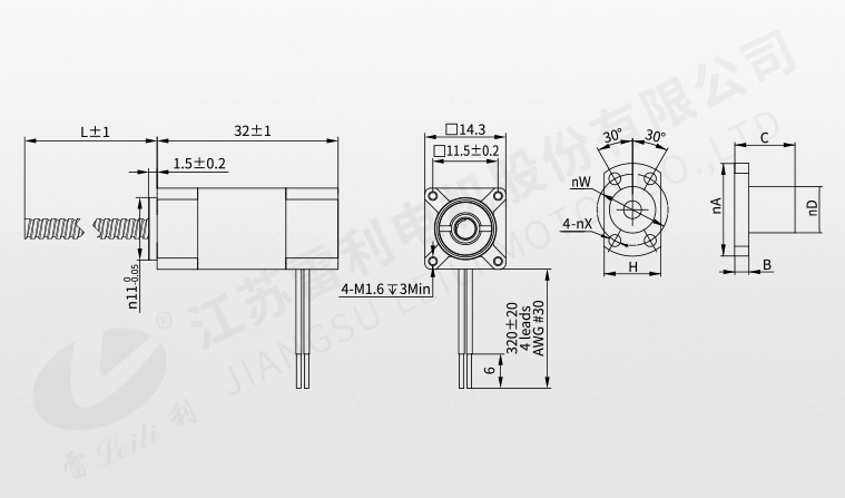 14 series Ball screw Hybrid Stepping Motors dimension