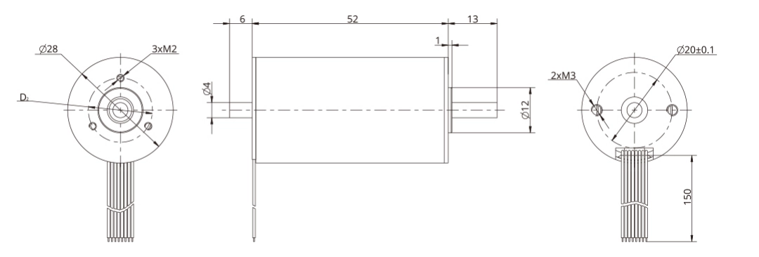 28 Series Hollow Cup Brushless DC Motor Dimensions