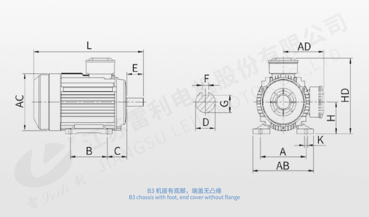 B3 Chassis mit Fuß, Abschlussdeckel ohne Flansch