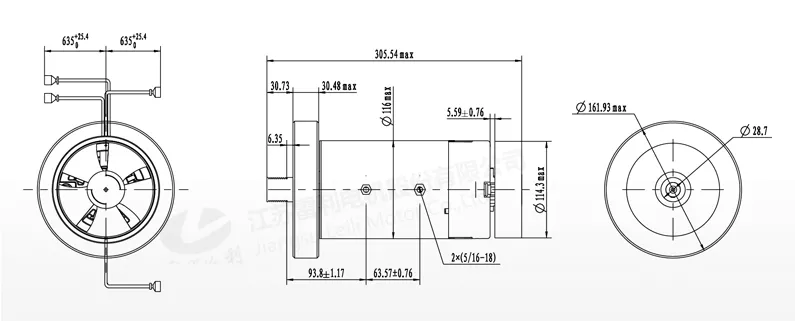 Mechanische Abmessungen für den Laufbandmotor 116ZY