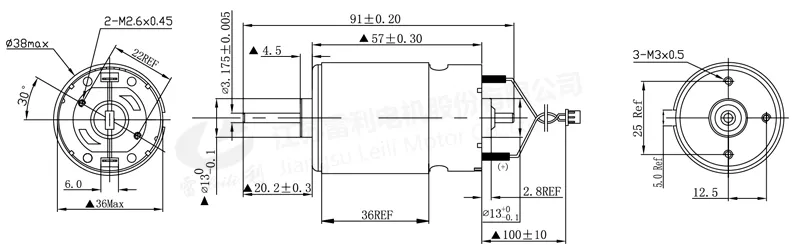 Mechanical Dimension for RS-555SH Micro DC Brush Motor