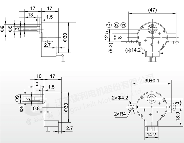 Mechanical Dimension of 30BYJ46 Geared Stepper Motor