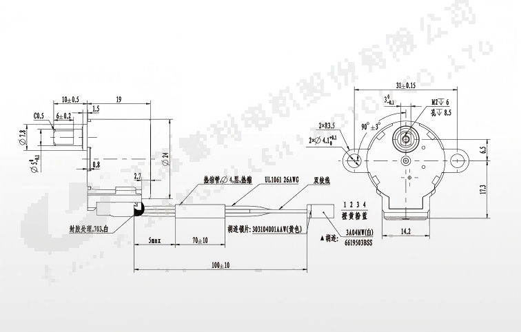 Mechanical dimension of Automotive Electric Air VentsDampers 24BYJ48