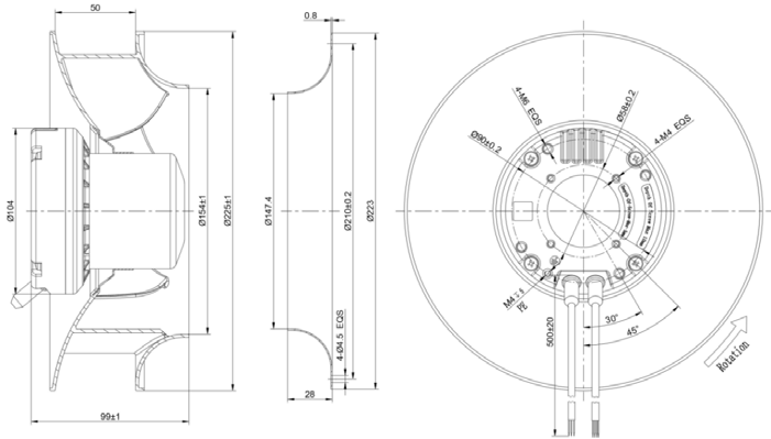 Φ225 EC Rückwärtsgekrümmter Radialventilator 2