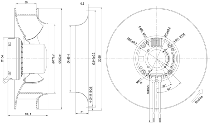 Φ250 EC Backward-curved Centrifugal Fan-2 Dimensions