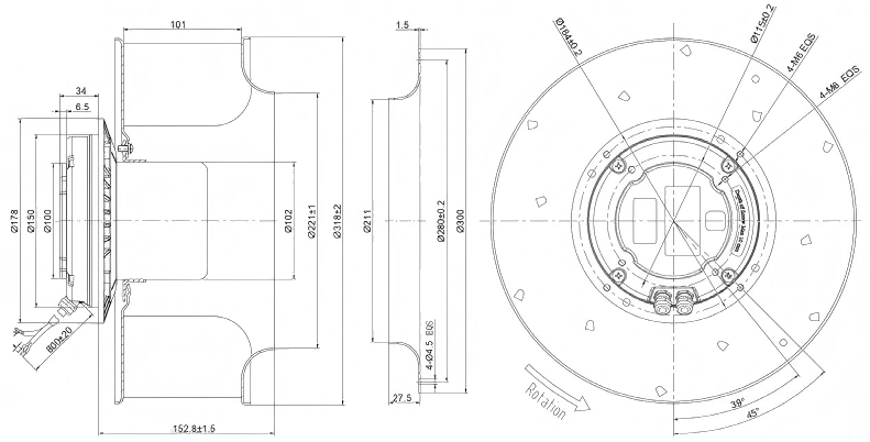 Φ310 EC Backward-curved Centrifugal Fan-2 Dimensions