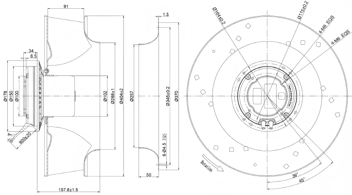 Φ400 elektronisch kommutierter rückwärts gekrümmter Radialventilator