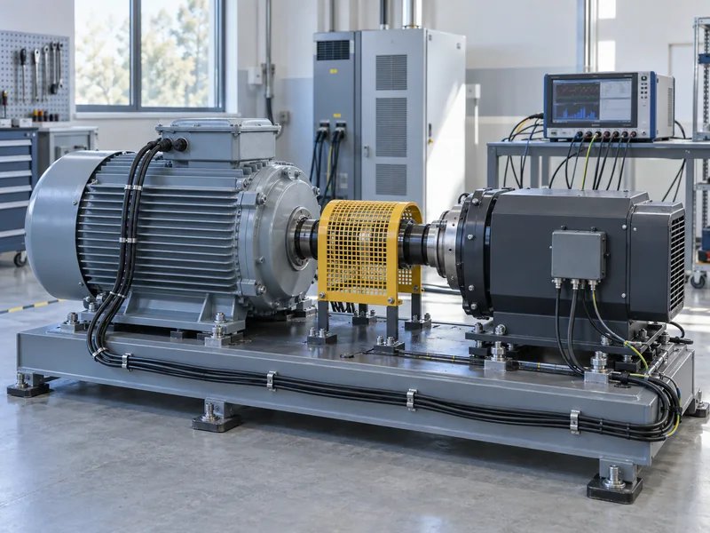 An industrial motor coupled to a load machine on a conceptual test bench